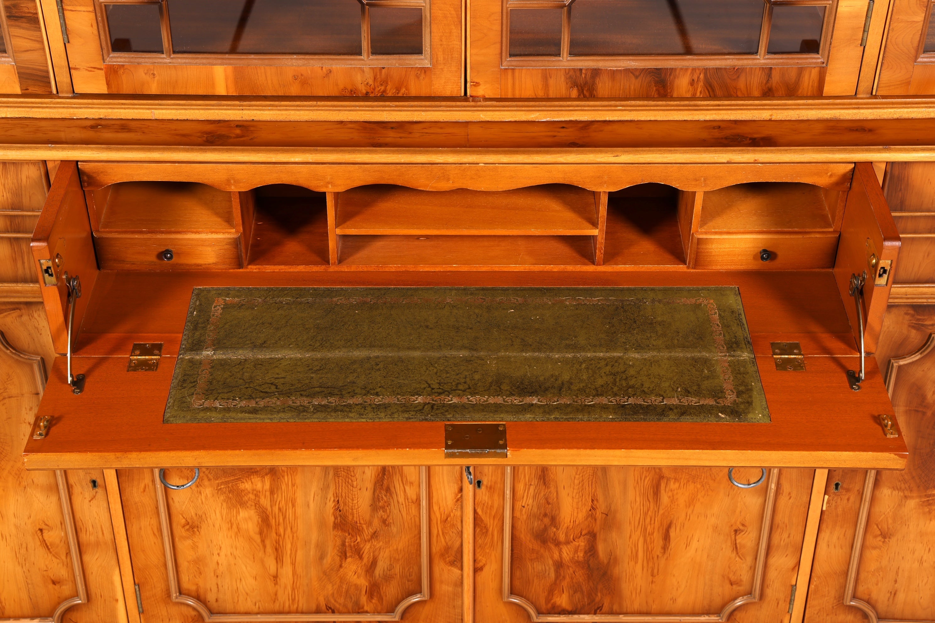 Beeindruckender Englischer Vitrinenschrank Echt Holz Sekretär Bibliothek Bücherschrank Buffet Antik Vintage