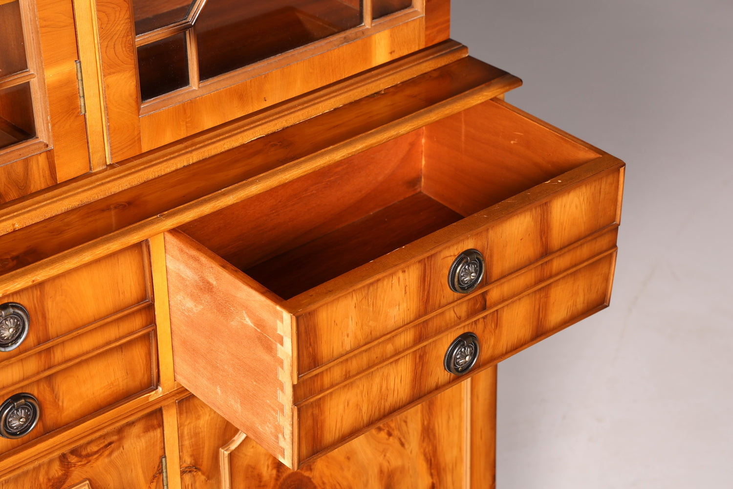 Beeindruckender Englischer Vitrinenschrank Echt Holz Sekretär Bibliothek Bücherschrank Buffet Antik Vintage