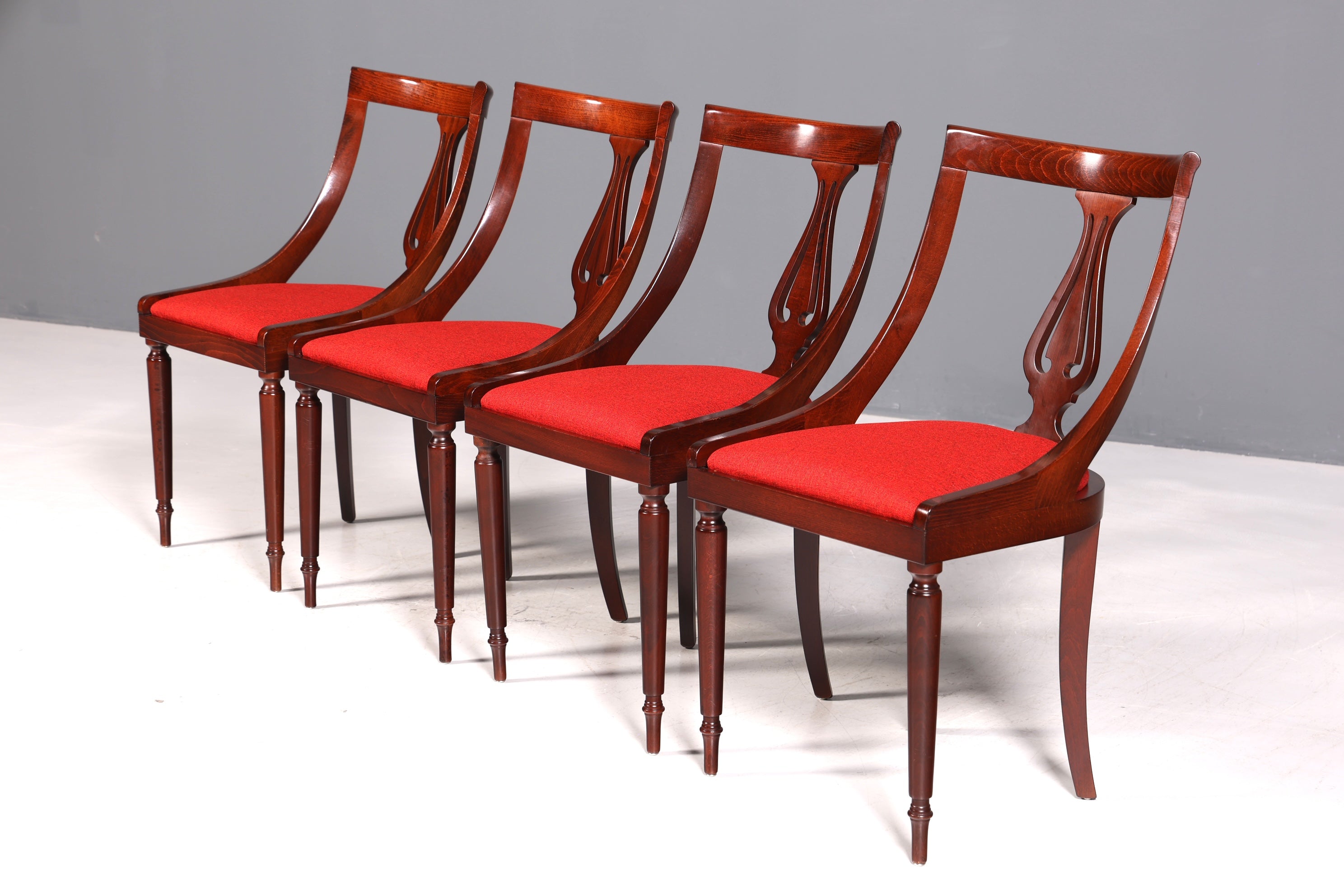 4x Edle Englische Stühle Englisch Gondelstuhl Set Dining Chairs Antik 60s Mahagoni Küchenstühle Stuhlset