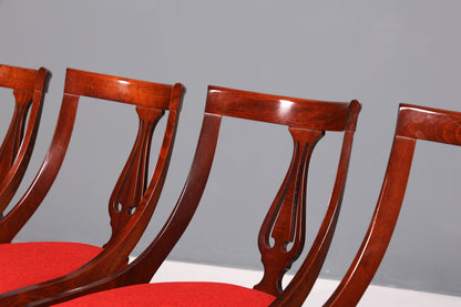 4x Edle Englische Stühle Englisch Gondelstuhl Set Dining Chairs Antik 60s Mahagoni Küchenstühle Stuhlset