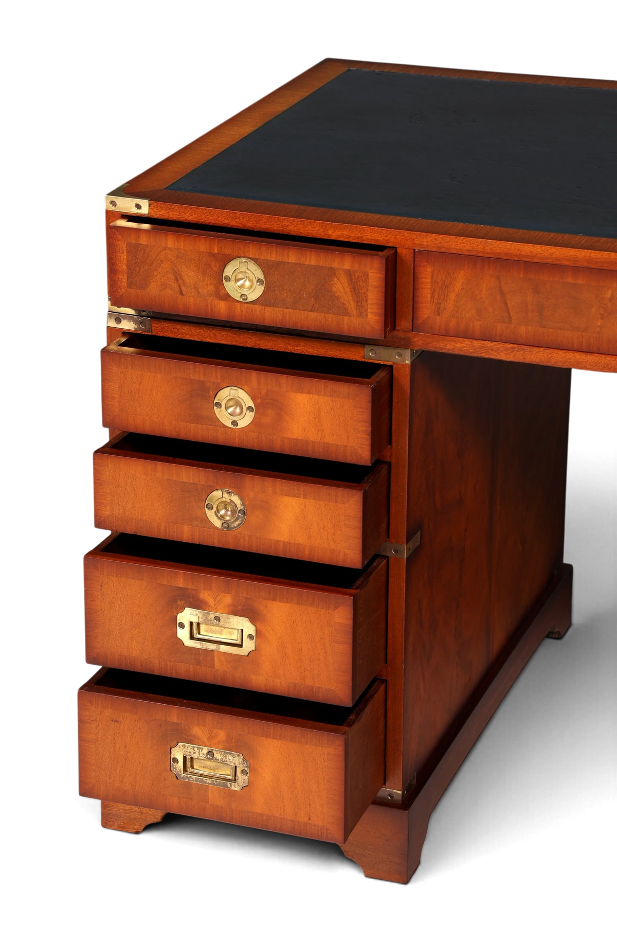 Hauptstadt Möblerei maritimer Military Chest Schreibtisch aus Holz mit Lederauflage und Messingbeschlägen