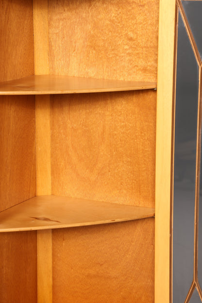 G247 Finish Wunderschöne Englische Eckvitrine Antik 60s echt Holz Schrank Eckschrank Glasvitrine Vitrine (Kopie)