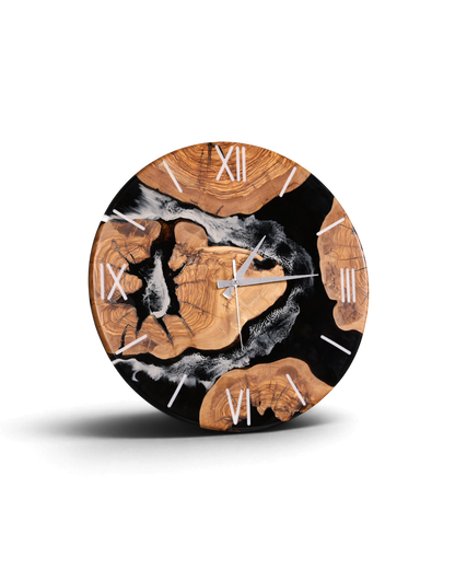 Beeindruckende Handgefertigte XXL Epoxidharz Uhr Olivenbaum Wanduhr Epoxy Analog Uhr