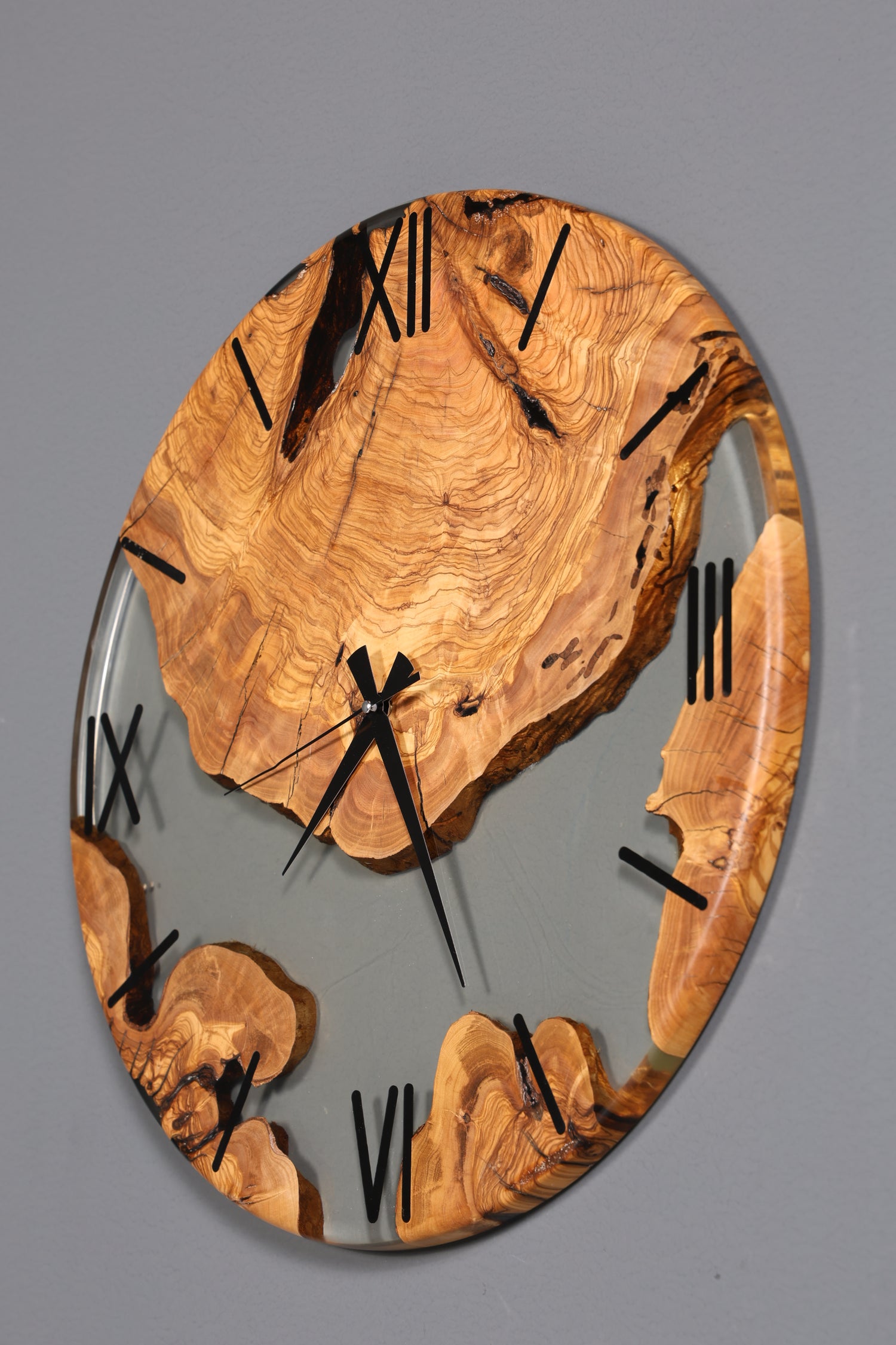 Stilvolle Handgefertigte XXL Epoxidharz Uhr Olivenbaum Wanduhr Epoxy Analog Uhr