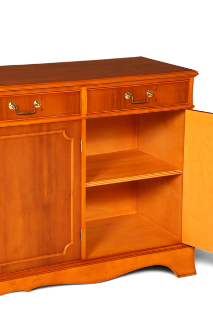 Hauptstadt Möblerei englisches Sideboard aus Eibenholz mit Schubladen und offenem Schrankfach in warmer Holzoptik