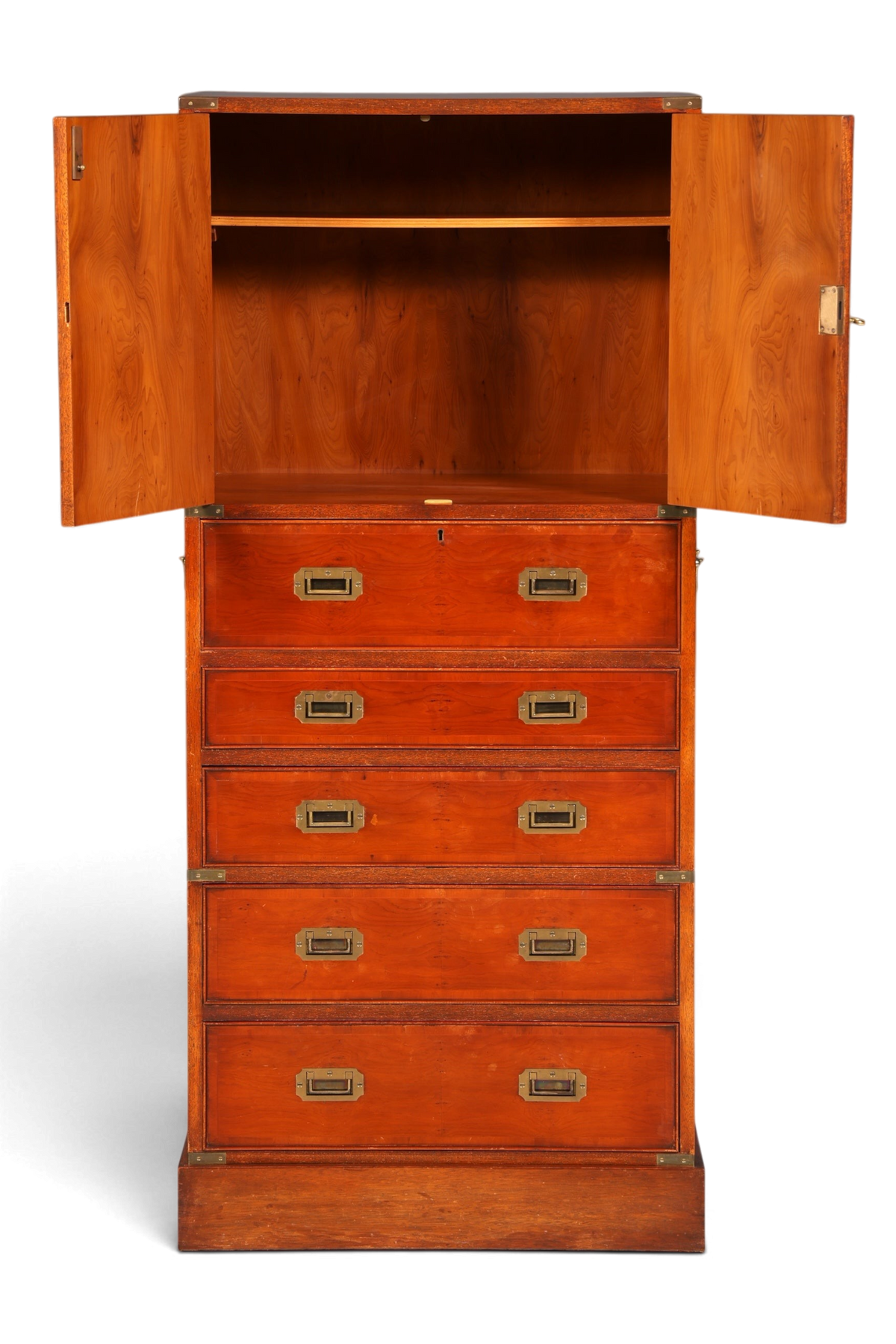 Hauptstadt Möblerei Vertiko Schrank aus Echt Holz im maritimen Military-Chest-Stil mit Messing-Beschlägen und Türen