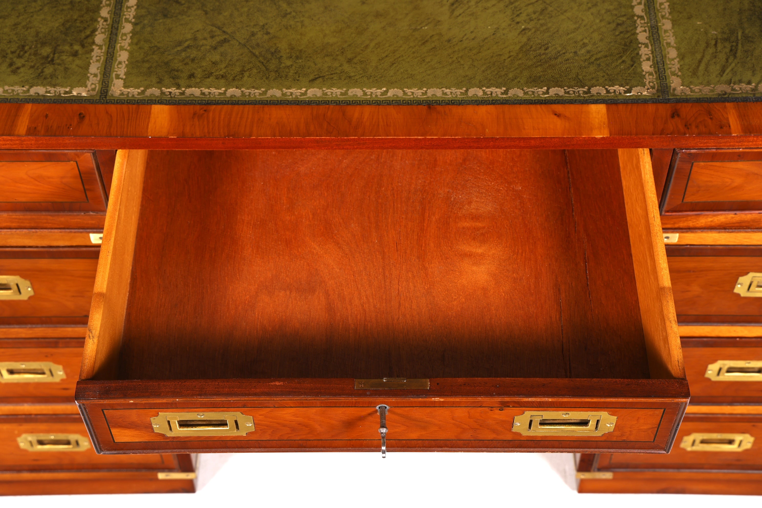 Edler Maritimer Schreibtisch Englisch Military Chest Bürotisch Echt Lederauflage Office Table