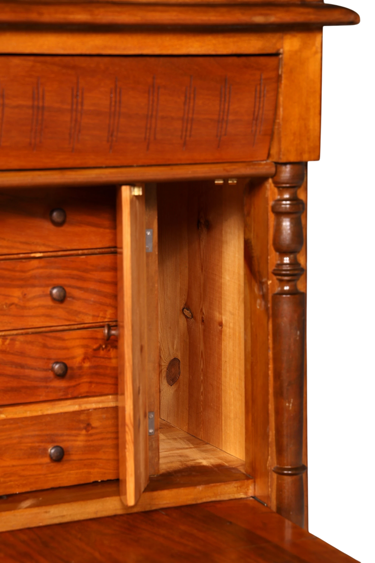 Hauptstadt Möblerei Gründerzeit Sekretär aus massivem Holz mit offenen Schubladen und feiner Maserung um 1880