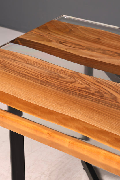 Wunderschöner Epoxidharz Tisch 220-90 cm Epoxy Nussbaum massiv Holz Esszimmer Tisch