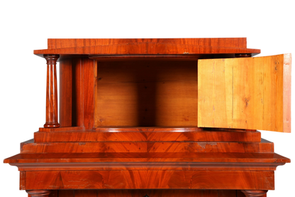 Hauptstadt Möblerei Biedermeier sekreter 1860 yapımı masif ahşap sütunlu antika büro komodini açık kapaklı