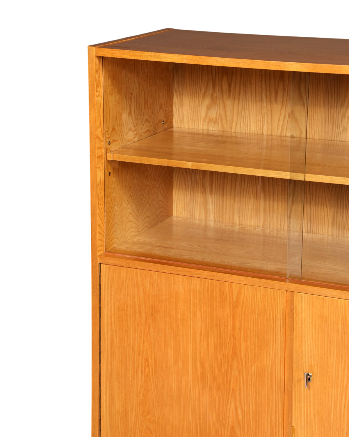 Hauptstadt Möblerei Hellerau Schrank Modell 602 aus Holz mit Glasschiebetüren im Mid Century Design von Franz Ehrlich