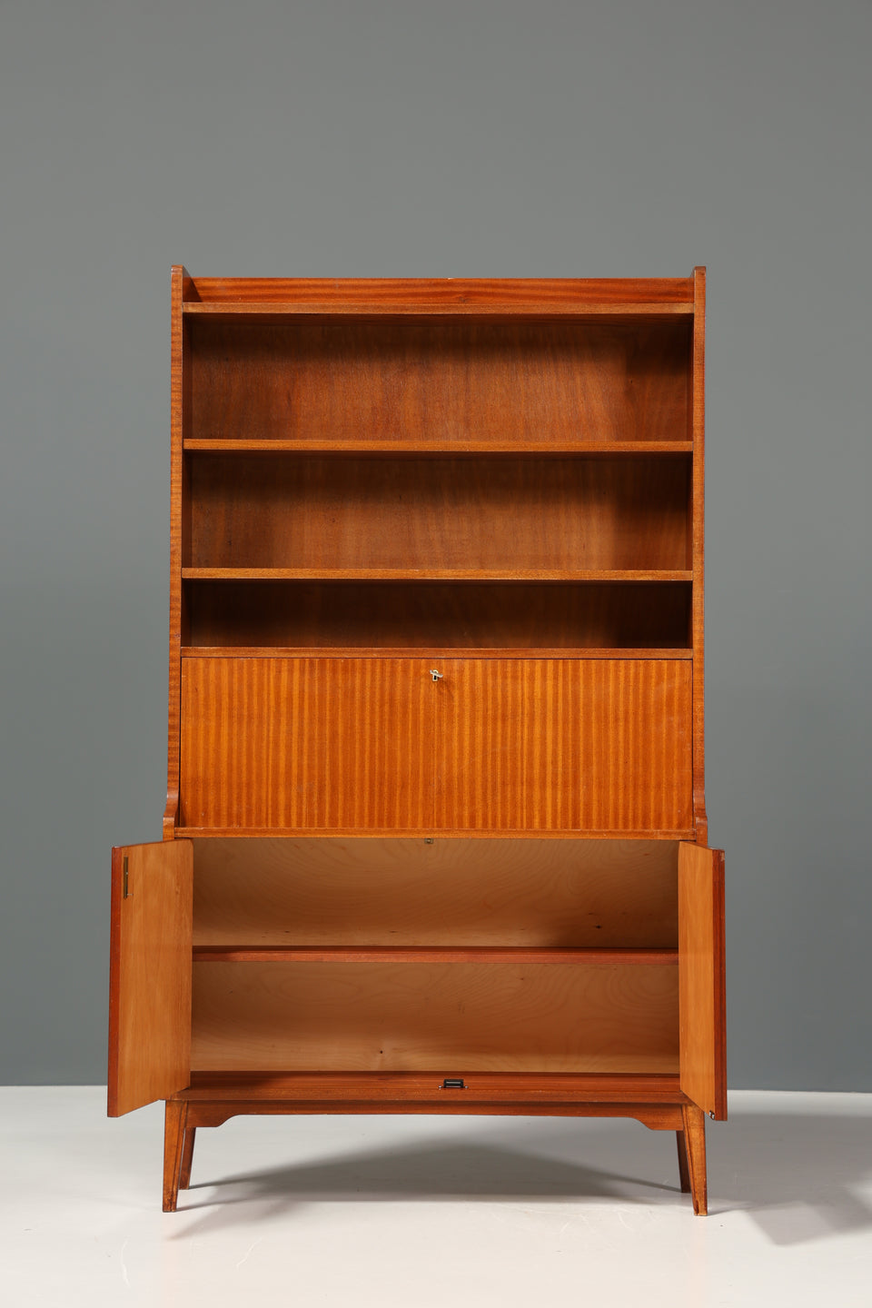 Schlichter Mid Century Schrank Sekretär Bücherregal Retro Highboard Vintage Holz Regal 60er Jahre