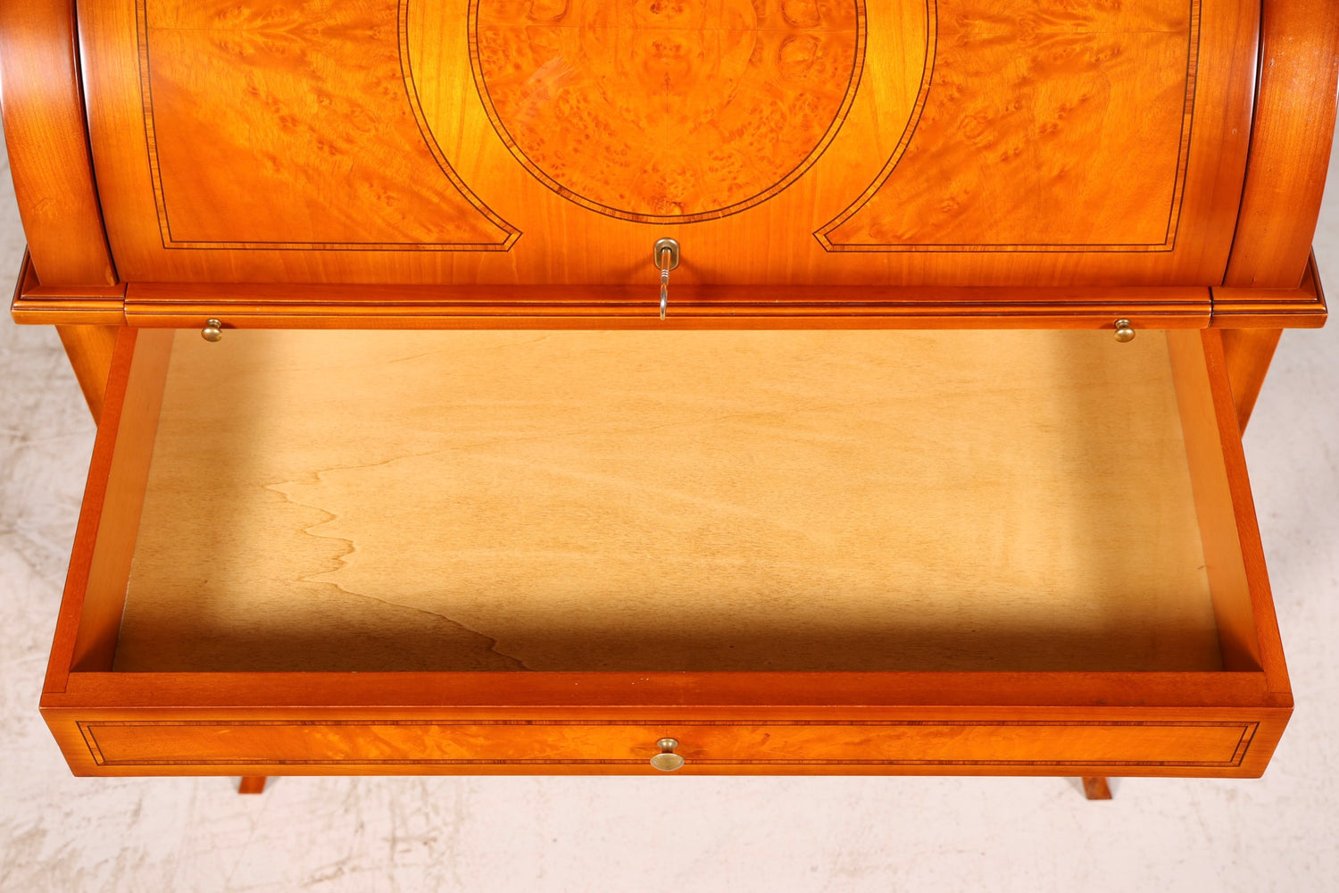 Beautiful antique roll-top secretary desk in Baroque style, cylinder desk, writing cabinet, circa 1930