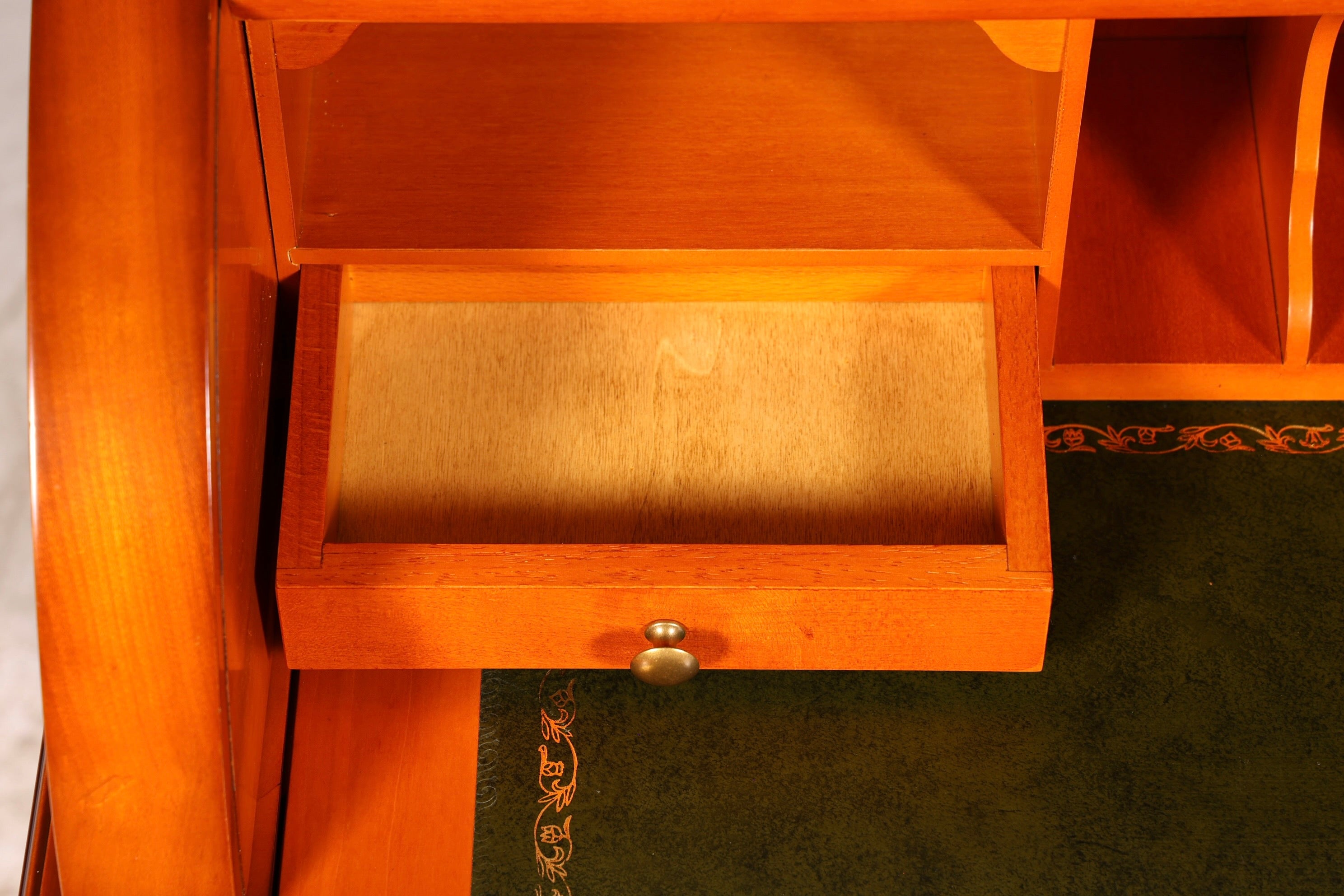 Beautiful antique roll-top secretary desk in Baroque style, cylinder desk, writing cabinet, circa 1930