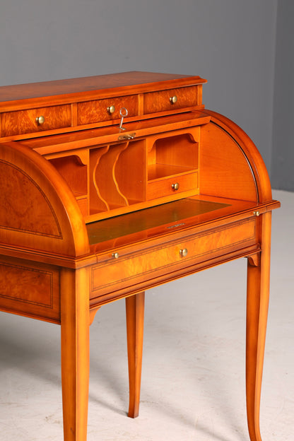 Beautiful antique roll-top secretary desk in Baroque style, cylinder desk, writing cabinet, circa 1930