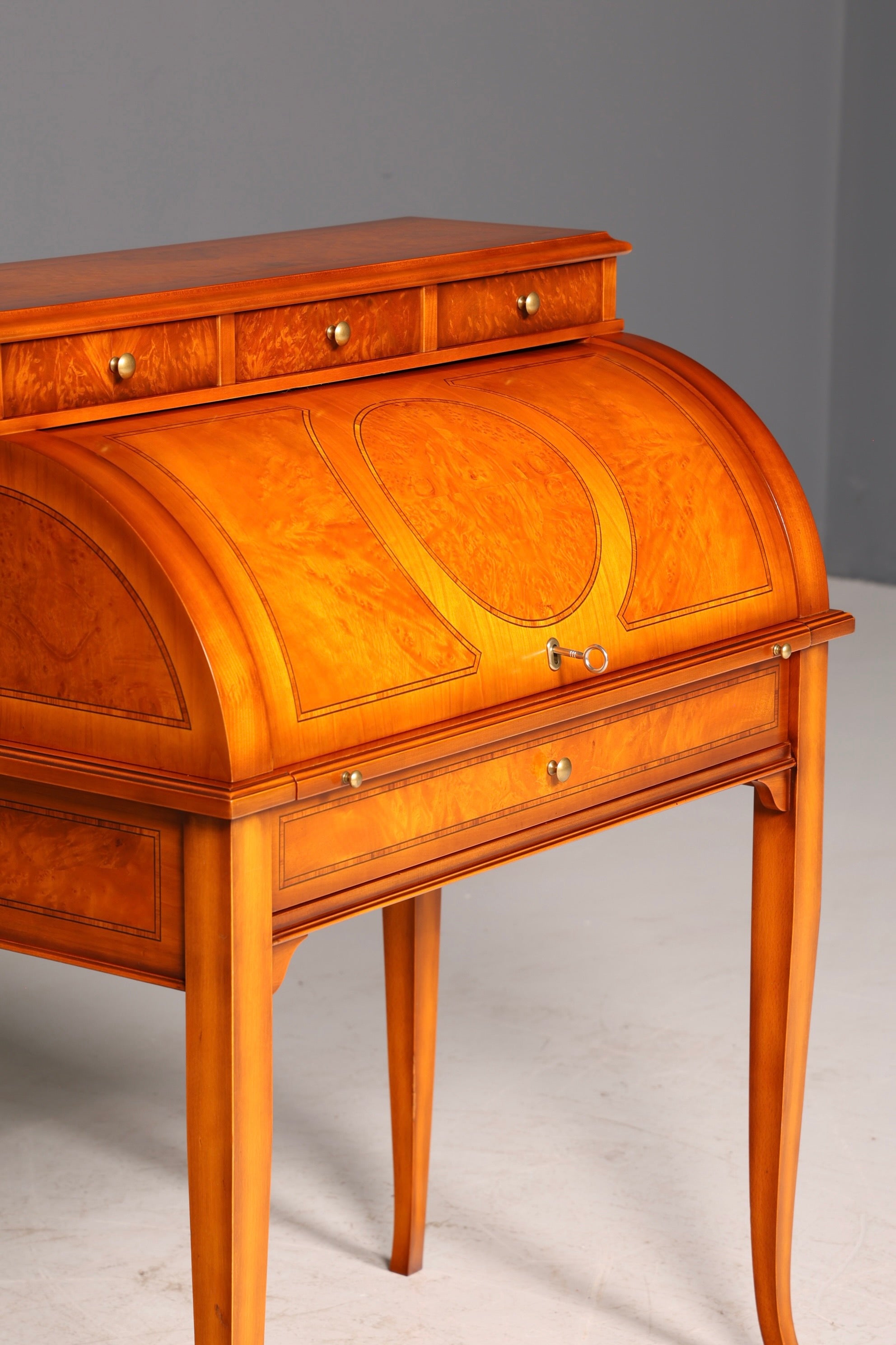 Beautiful antique roll-top secretary desk in Baroque style, cylinder desk, writing cabinet, circa 1930