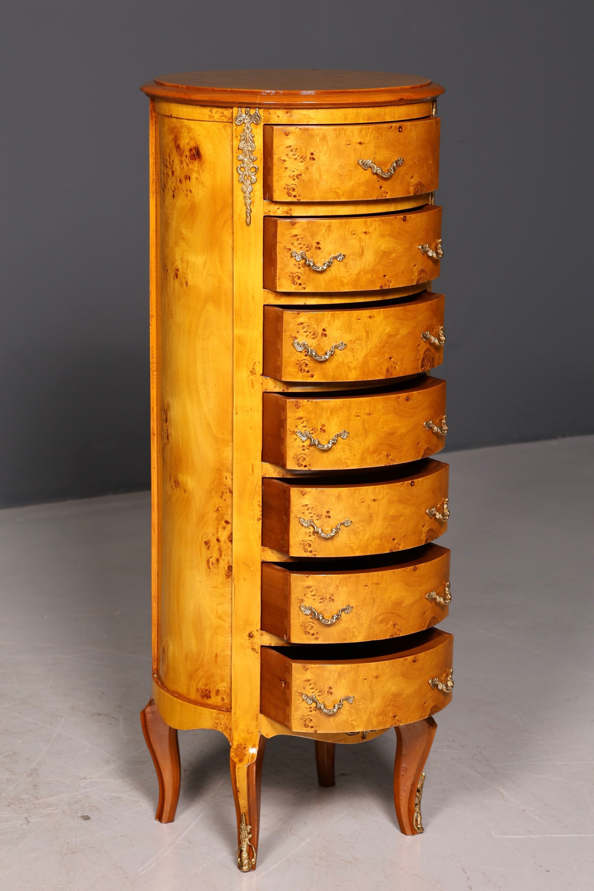 Stunning Baroque-style antique dresser, Louis XV style, Vertiko, birch, highboard, chest of drawers