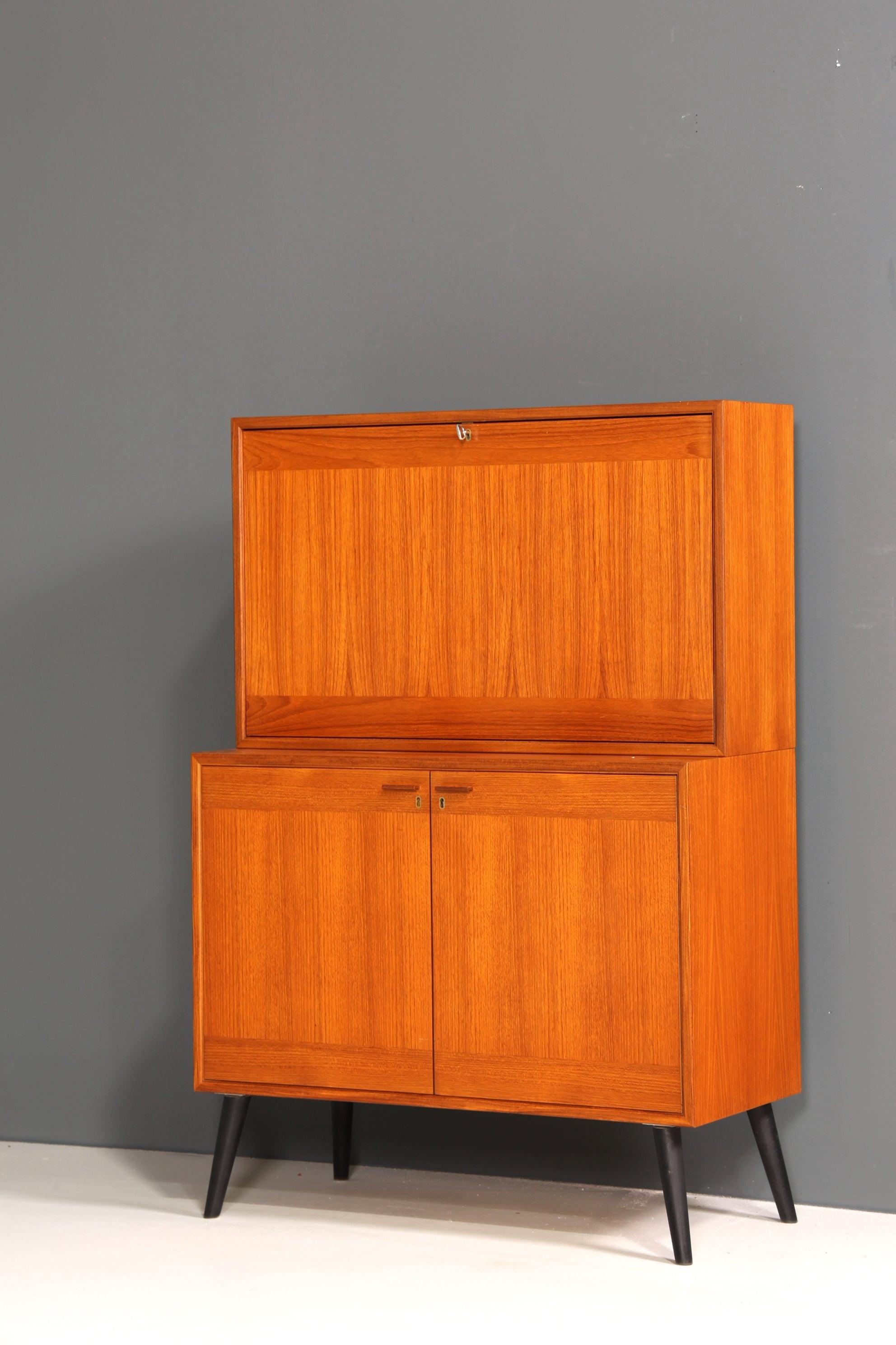 Schlichter Mid Century Schrank Sekretär Bücherregal Retro Highboard Vintage Regal 60s