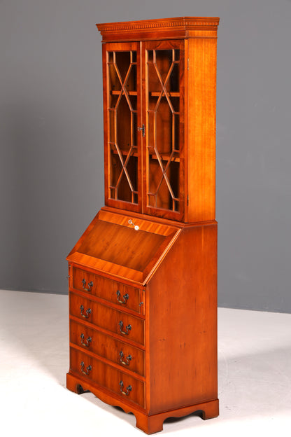 G311 Finish cm Stilvoller Englischer Sekretär Büro Aufsatzsekretär Eibe Antik Stil Vitrinen Schrank UK (Kopie)