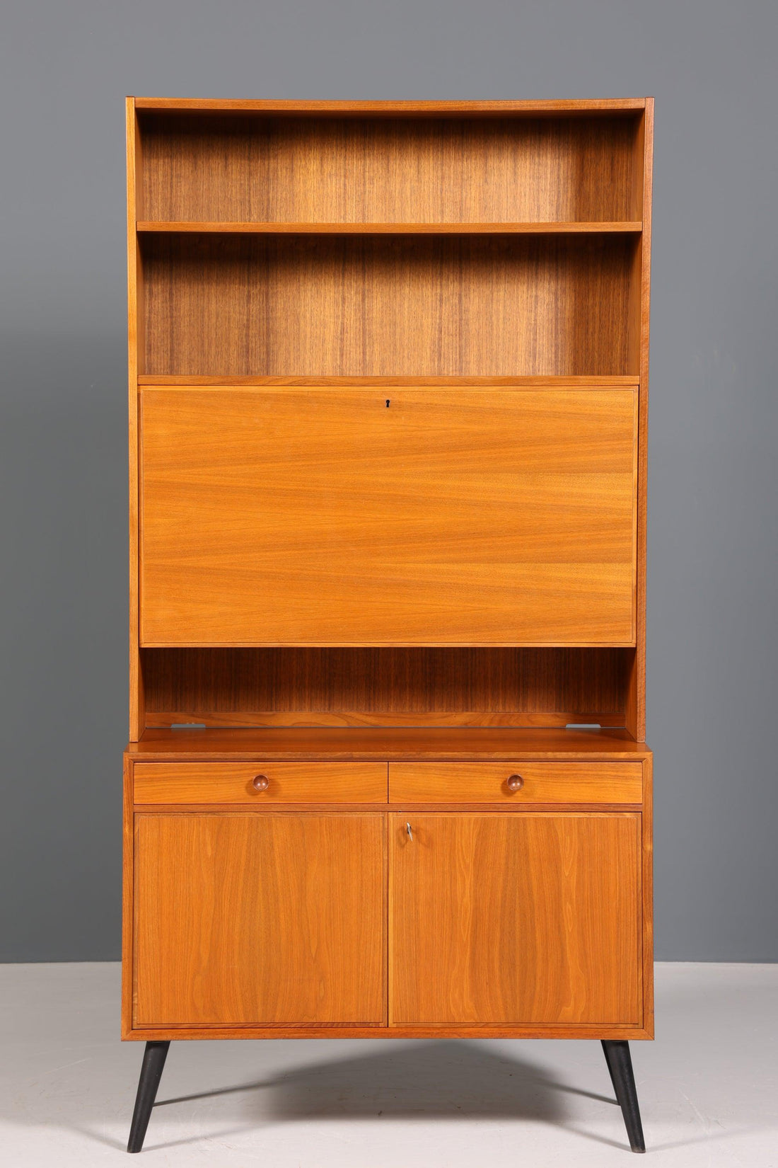 Schlichter Mid Century Schrank Vintage Highboard Sekretär echt Holz Regal 60er Jahre