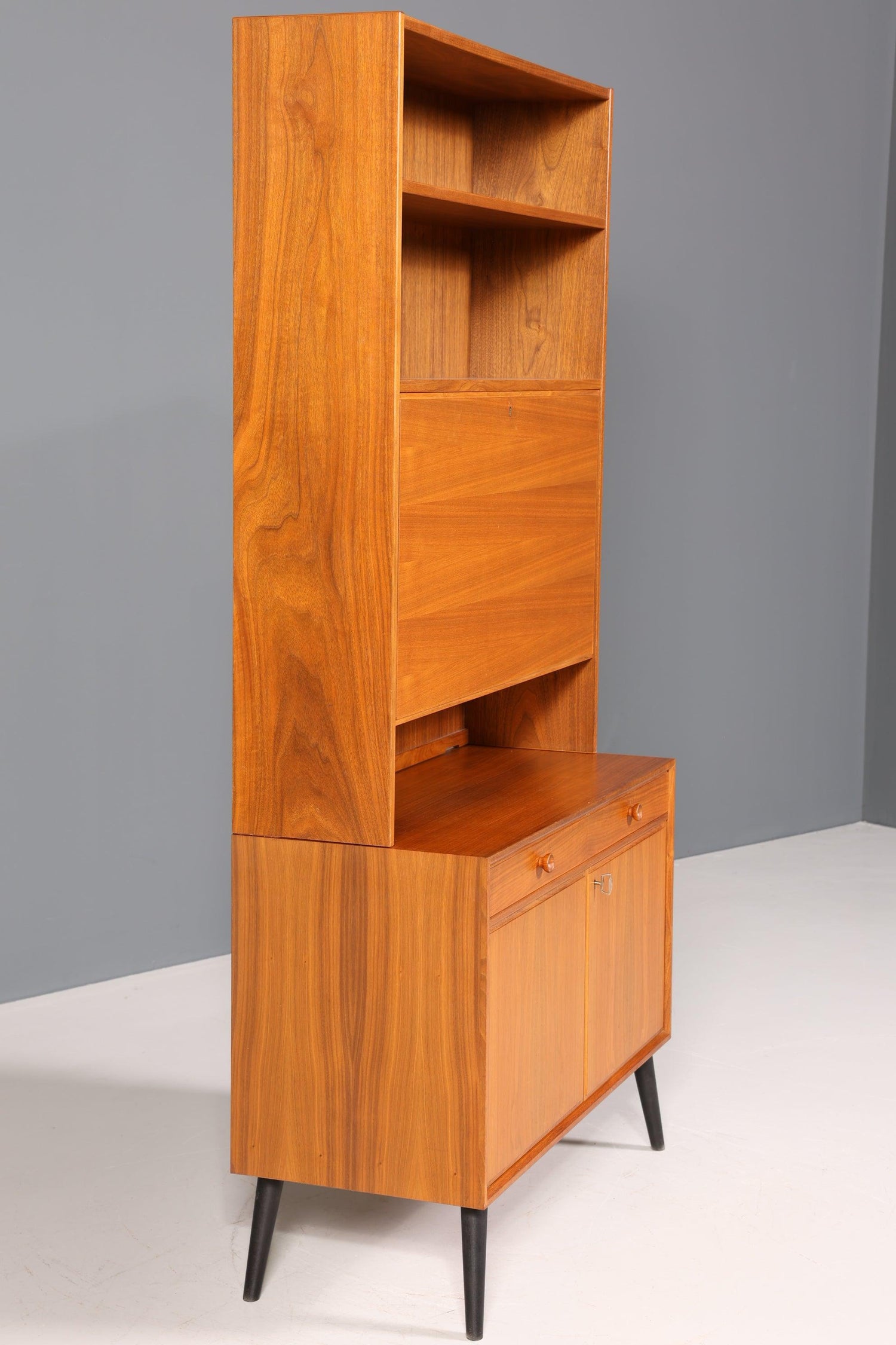 Schlichter Mid Century Schrank Vintage Highboard Sekretär echt Holz Regal 60er Jahre