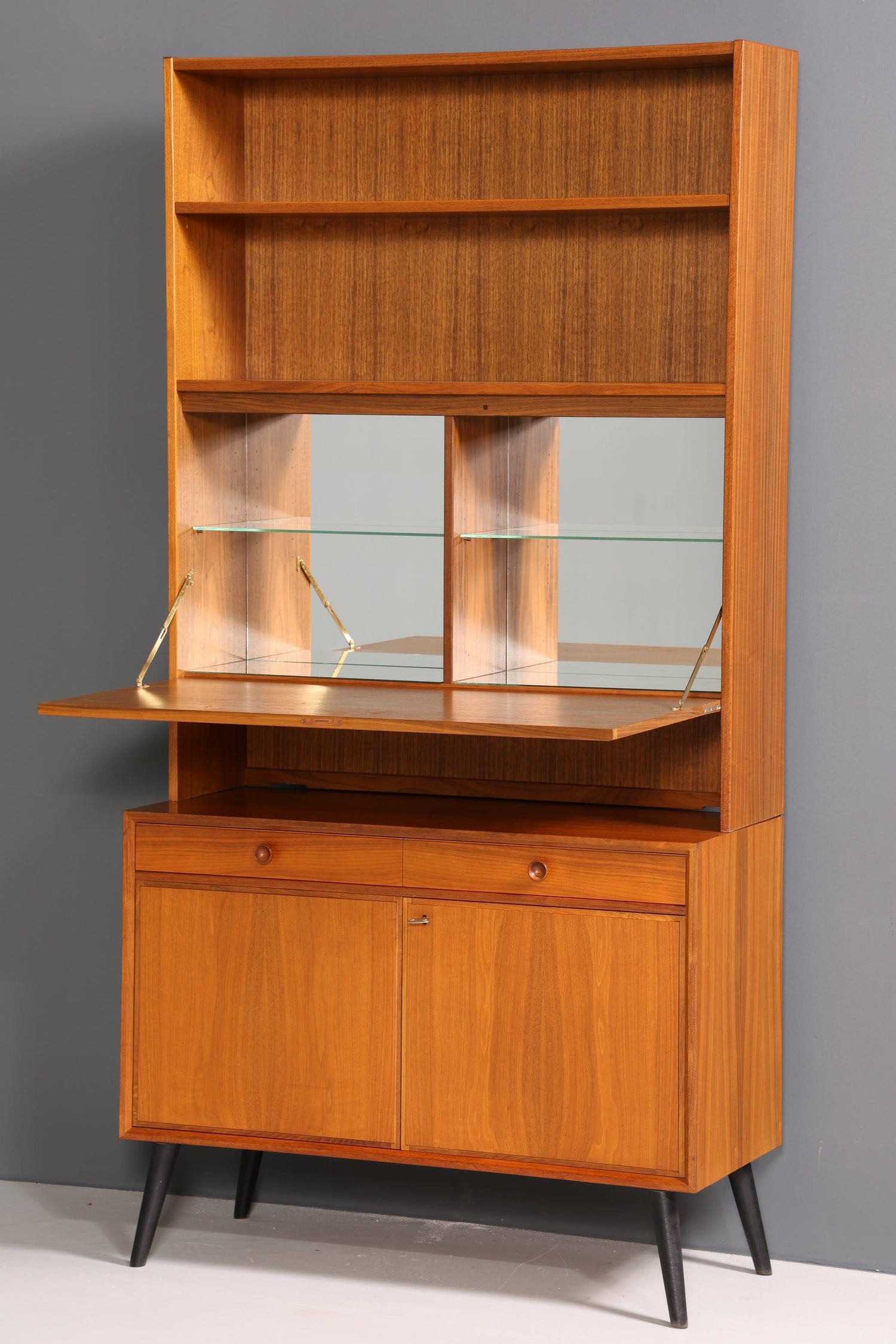 Schlichter Mid Century Schrank Vintage Highboard Sekretär echt Holz Regal 60er Jahre