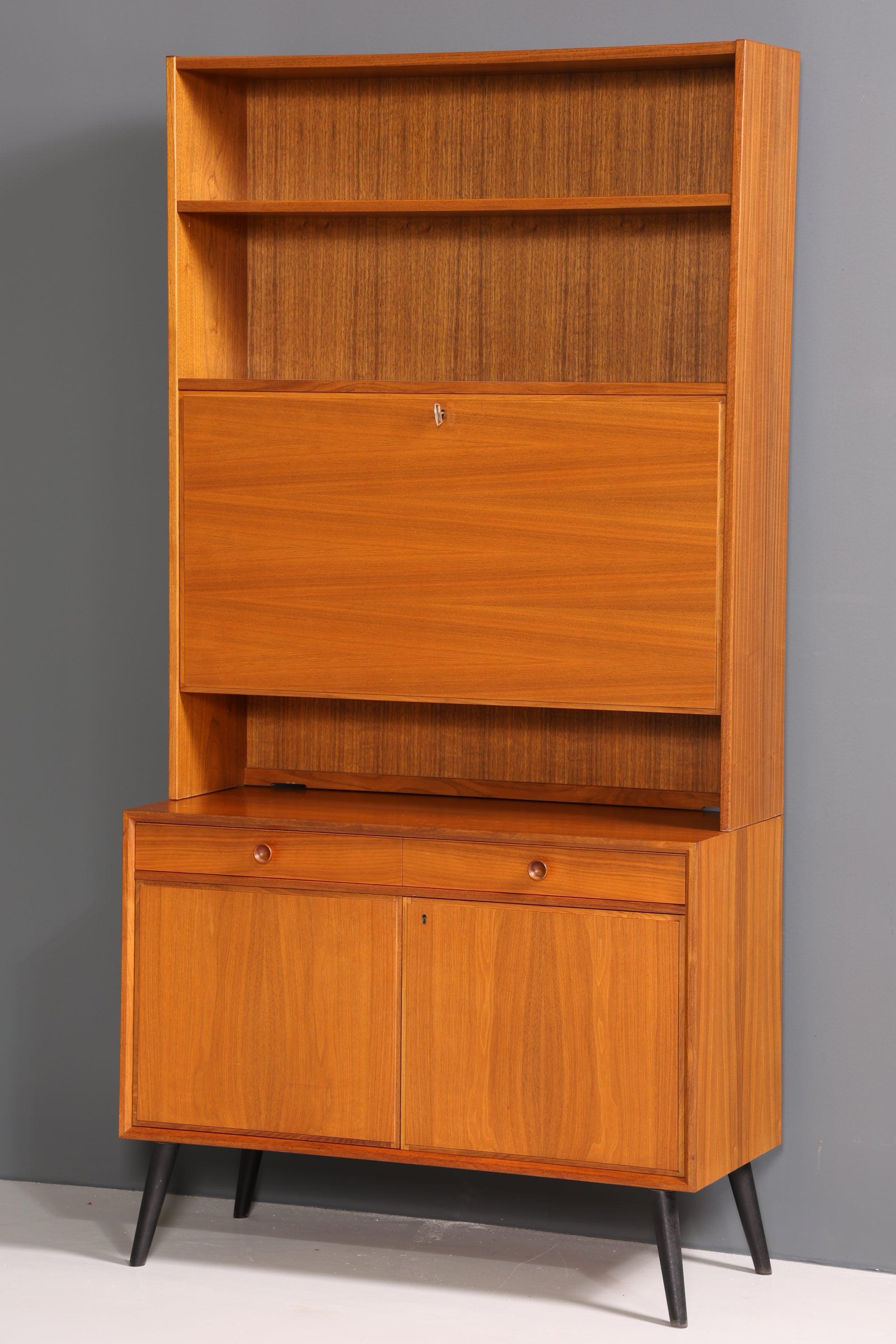 Schlichter Mid Century Schrank Vintage Highboard Sekretär echt Holz Regal 60er Jahre