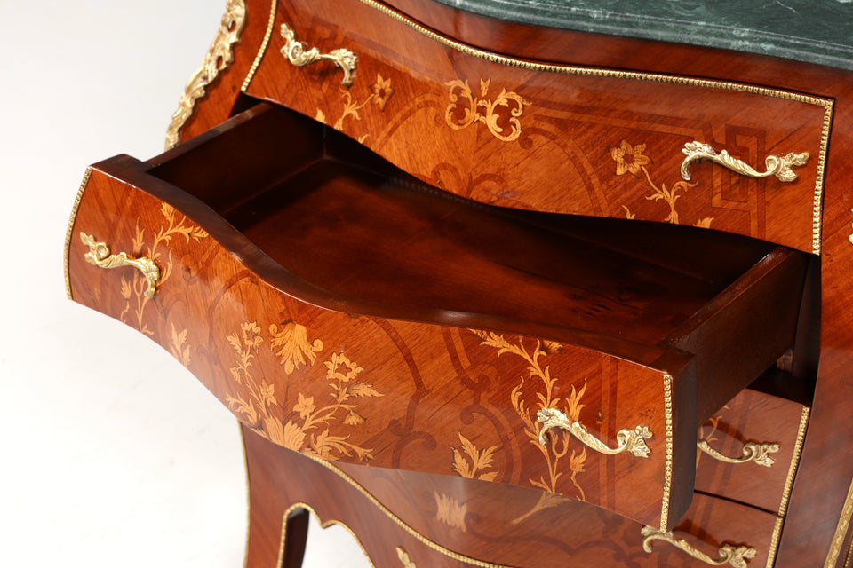 Königliche Bauchige Barock Kommode Messing Marmor Louis XV Sideboard Antik Stil