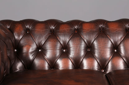 Beautiful Original Centurion Chesterfield 2-Seater Sofa, England, Genuine Leather Upholstered Sofa