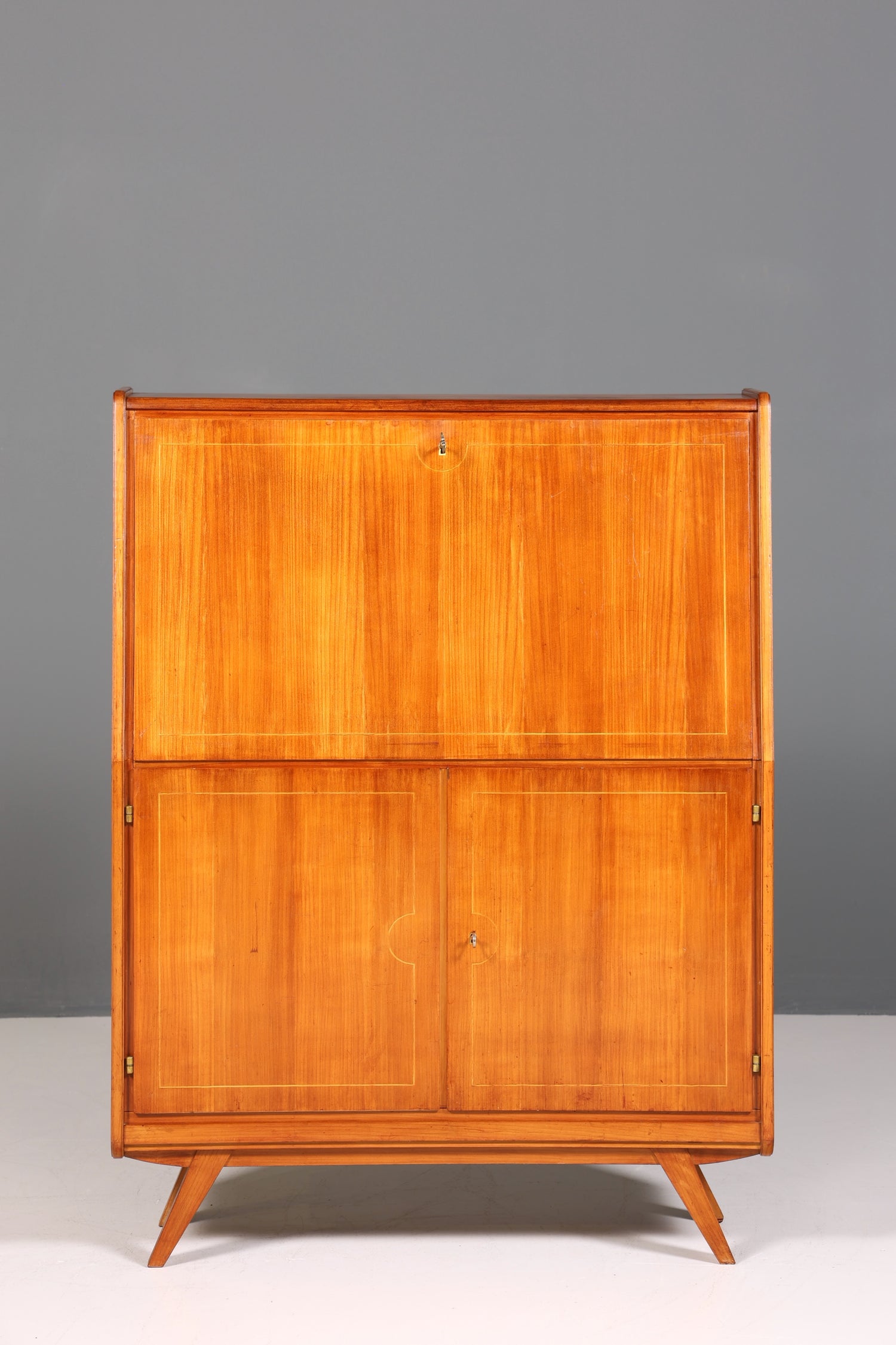 F222 Finish cm Schlichter Mid Century Sekretär Vintage Schreibmöbel echt Holz Kommode Office Secretary