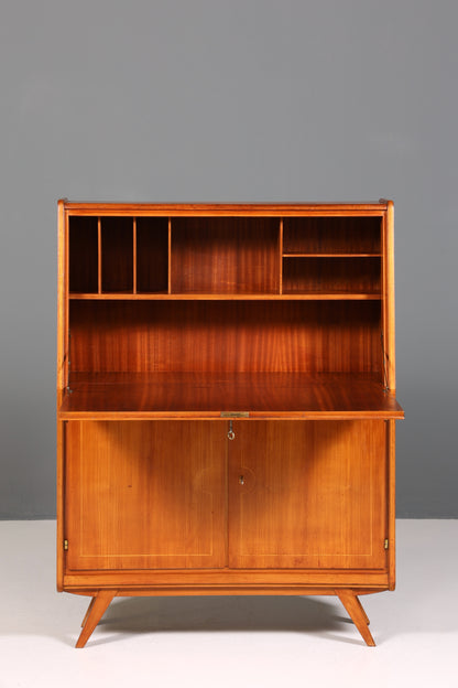 F222 Finish cm Schlichter Mid Century Sekretär Vintage Schreibmöbel echt Holz Kommode Office Secretary