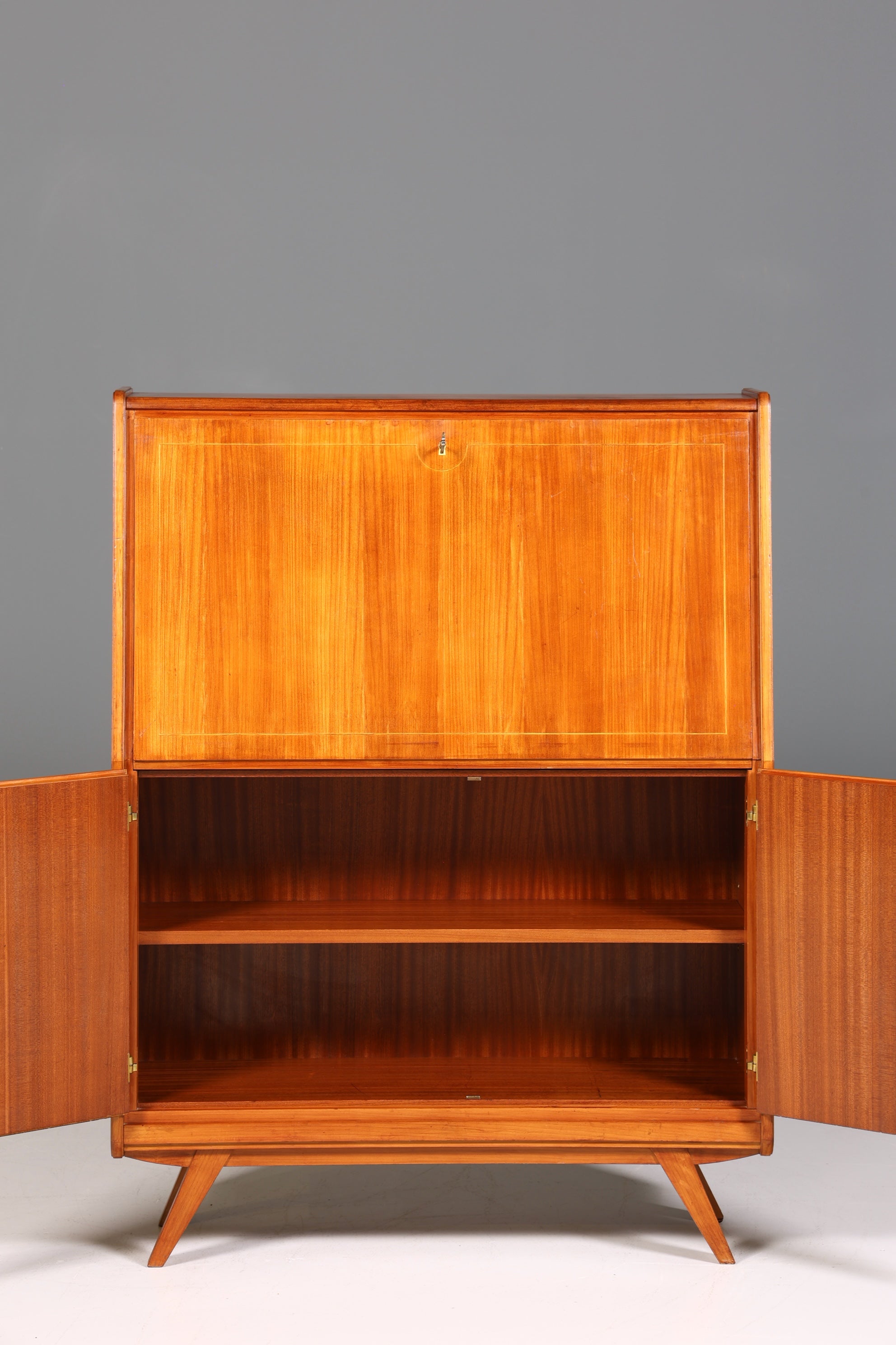 F222 Finish cm Schlichter Mid Century Sekretär Vintage Schreibmöbel echt Holz Kommode Office Secretary