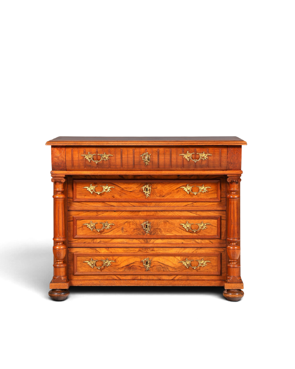 Hauptstadt Möblerei antike Louis Philippe Kommode aus massivem Holz mit dekorativen Messingbeschlägen um 1890