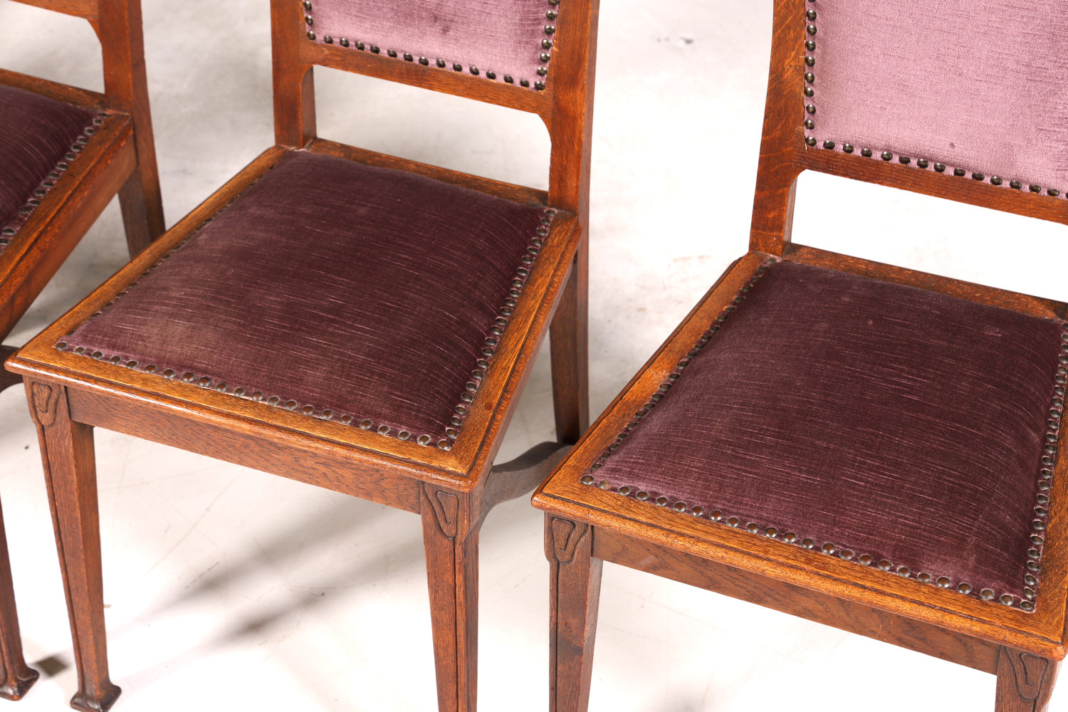 4x Wunderschöne Jugendstil Stühle Antik Stuhl Set Eiche Küchenstühle Esszimmer Stühle um 1900
