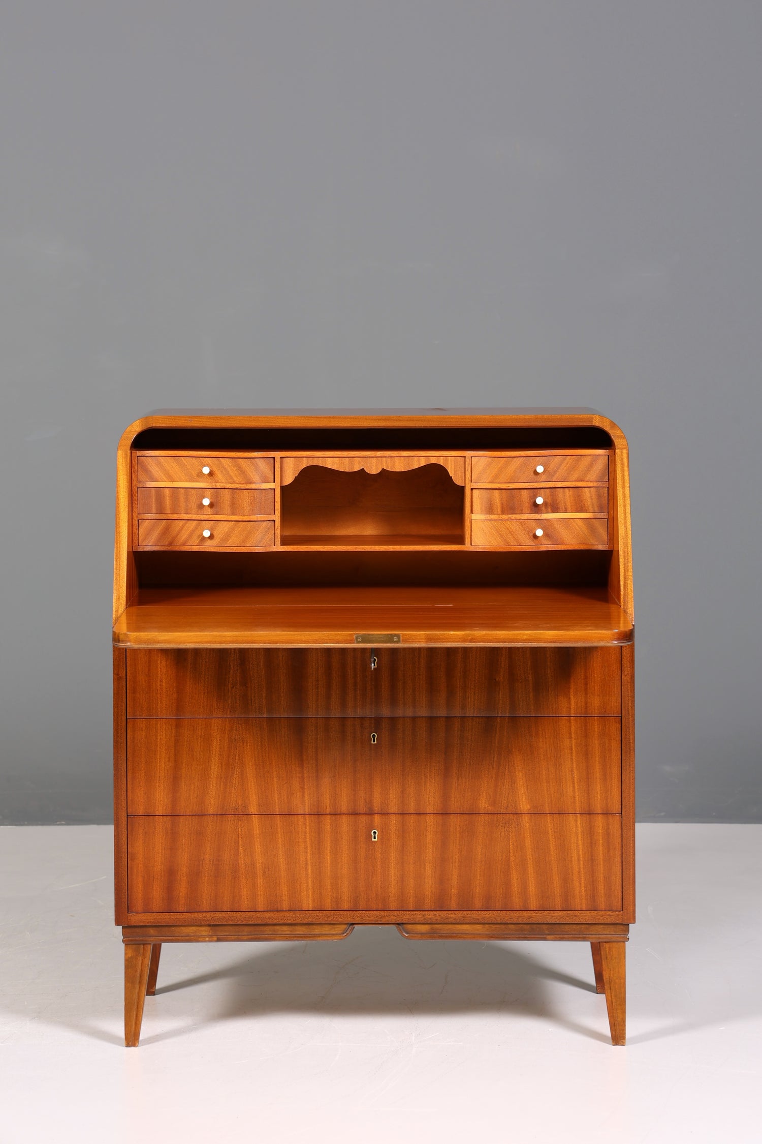 F223 Finish cm Schlichter Mid Century Sekretär Vintage Schreibmöbel echt Holz Kommode Office Secretary
