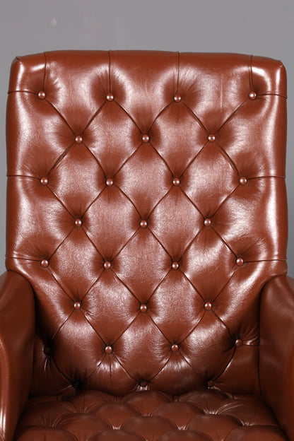Elegant Chesterfield executive chair, office chair, genuine brown leather, swivel chair, desk chair, office armchair