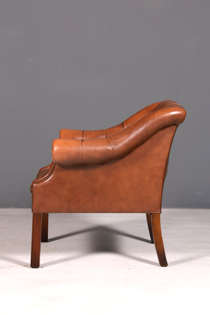 Elegant Chesterfield armchair club chair genuine brown leather English leather armchair