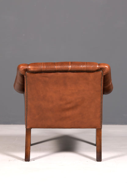Elegant Chesterfield armchair club chair genuine brown leather English leather armchair