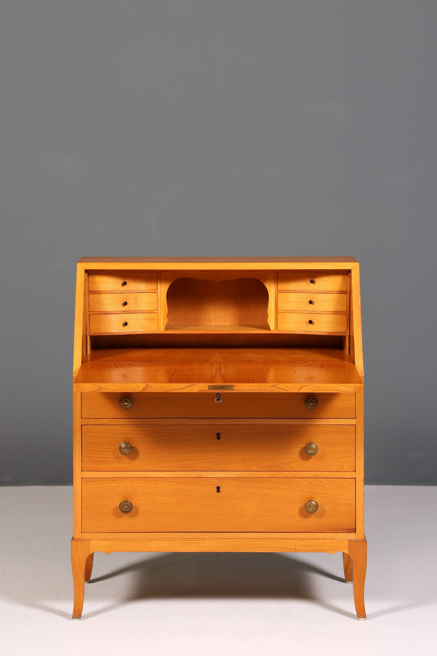 F226 Finish cm Schlichter Mid Century Sekretär Vintage Schreibmöbel echt Holz Kommode Office Secretary
