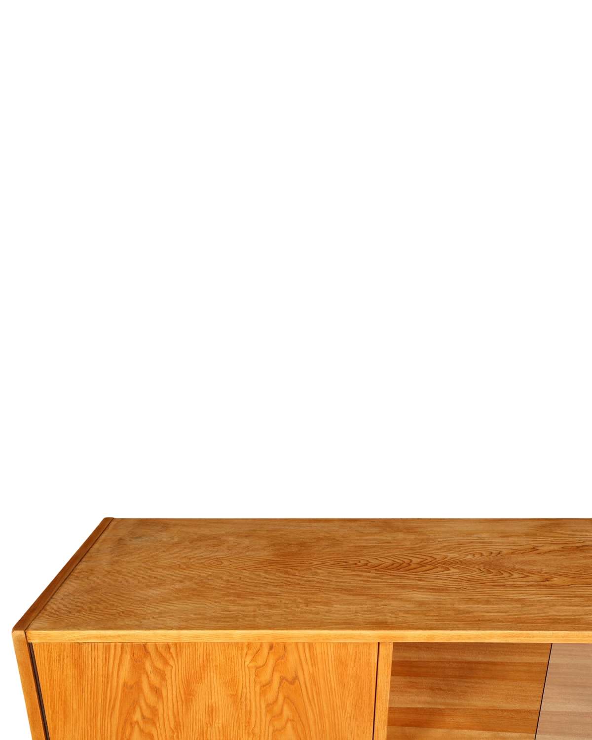 Hauptstadt Möblerei Hellerau Vitrine Modell 602 von Franz Ehrlich mit markanter Holzmaserung im Mid-Century-Stil
