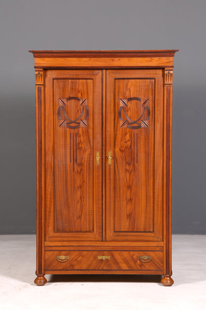 Beautiful Art Nouveau Antique Cabinet from Around 1880, Oak Wardrobe, Hallway Cabinet, Linen Cabinet, Solid Wood