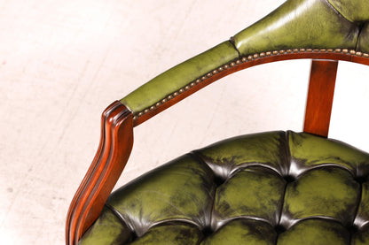 Stilvoller Chesterfield Stuhl Englischer Armlehnstuhl Echt Leder Bürostuhl Sekretär Antik Vintage