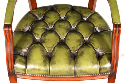 Edler Chesterfield Stuhl Englischer Armlehnstuhl Echt Leder Bürostuhl Sekretär Antik Vintage