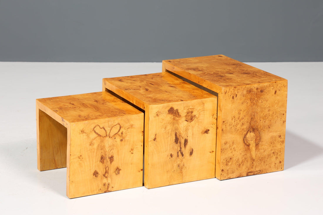 Wunderschöner Art Deco Design Beistelltische Kult Birke 3er Satz Couchtisch Set