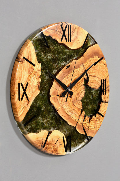 Wunderschöne Handgefertigte Epoxidharz Wanduhr Olivenbaum Uhr Epoxy Analog Uhr