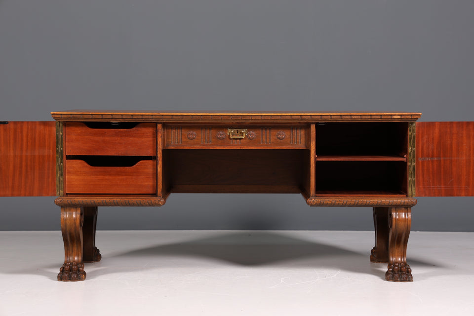 Traumhafter Gründerzeit Schreibtisch Jugendstil Bürotisch echt Holz Antik Desk Tatzen Löwenfüße
