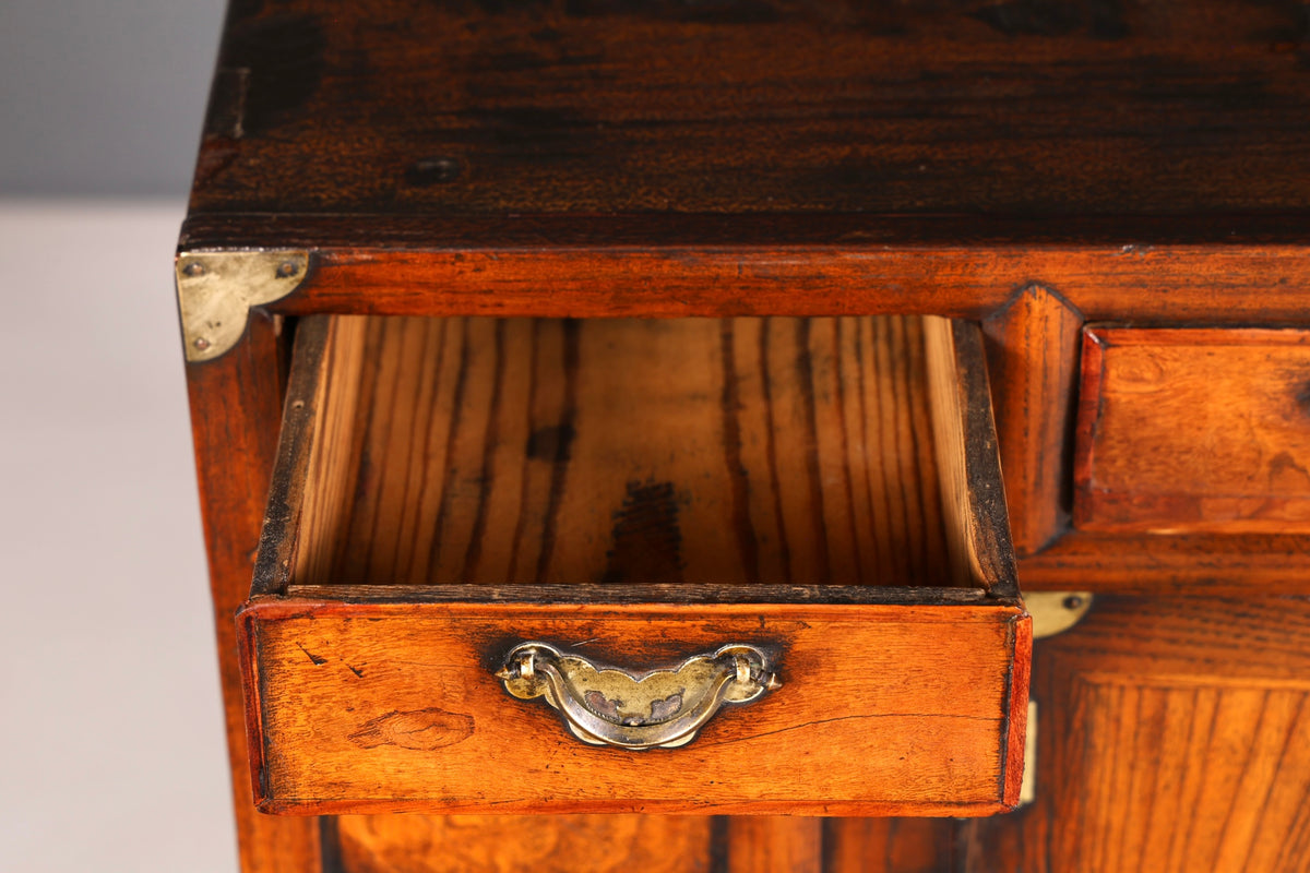 Beautiful Asian cabinet, antique chest of drawers, solid wood, genuine brass, vertiko