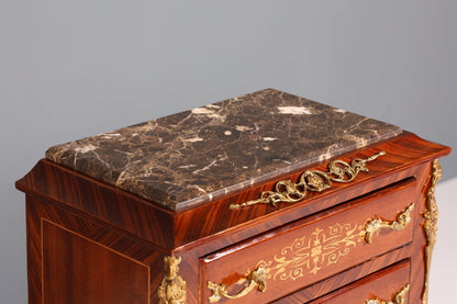 Wunderschönes Barock Stil Louis XV Highboard Marmor Vertiko Intarsien Kommode