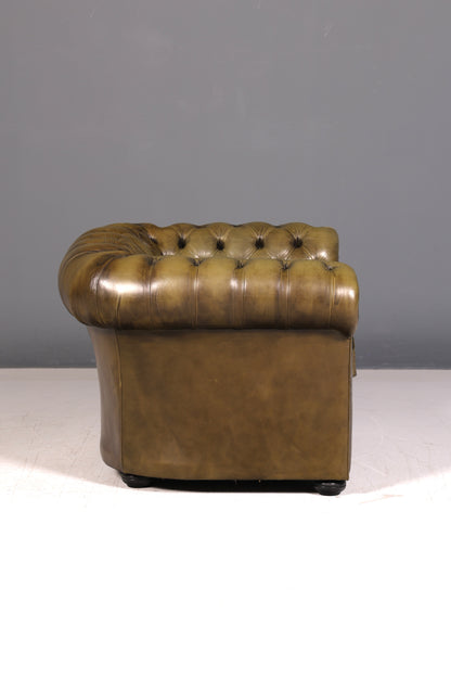 Stilvoller Original Chesterfield Sessel Grün Echt Leder Englischer Armlehnsessel Herrensessel Clubsessel UK Vintage