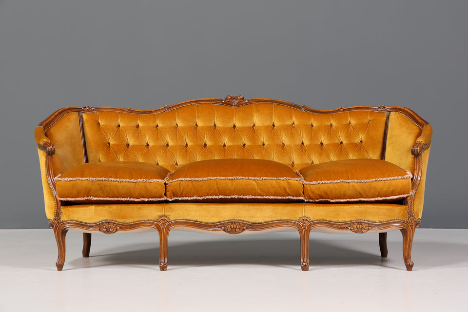 Wunderschönes Chippendale Sofa Barock Stil Couch Samt Stoff 3 Sitzer
